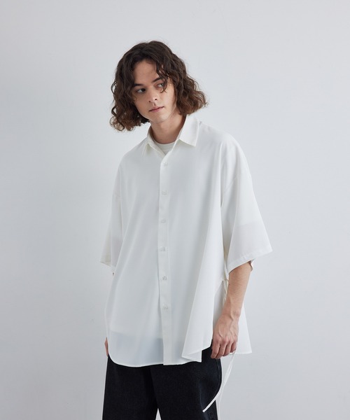 JUNRED（ジュンレッド）の「スリットコードハーフスリーブシャツ（シャツ/ブラウス・メンズ・ミント/ホワイト/ブラック・S/M/L）」の4枚目の写真