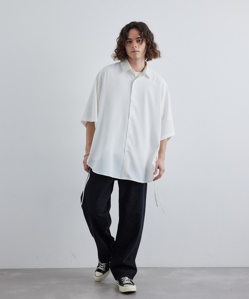 JUNRED（ジュンレッド）の「スリットコードハーフスリーブシャツ（シャツ/ブラウス・メンズ・ミント/ホワイト/ブラック・S/M/L）」の13枚目の写真