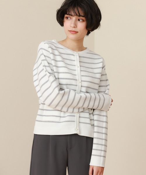 LOUISE ODIER(ルイーズオディール)の「ポケット付ボーダーカーディガン(カーディガン/ボレロ・レディース・ネイビー/ライトグレー・MEDIUM)」の6枚目の写真