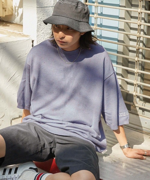 MONO-MART（モノマート）の「【retock's】カラーネップニット ビッグシルエット半袖プルオーバー（Tシャツ/カットソー・レディース・ブラック/カーキ/サックスブルー/ライトグレー/ピンク/ネイビー・M/L）」の5枚目の写真