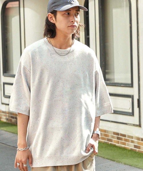 MONO-MART（モノマート）の「【retock's】カラーネップニット ビッグシルエット半袖プルオーバー（Tシャツ/カットソー・レディース・ブラック/カーキ/サックスブルー/ライトグレー/ピンク/ネイビー・M/L）」の8枚目の写真