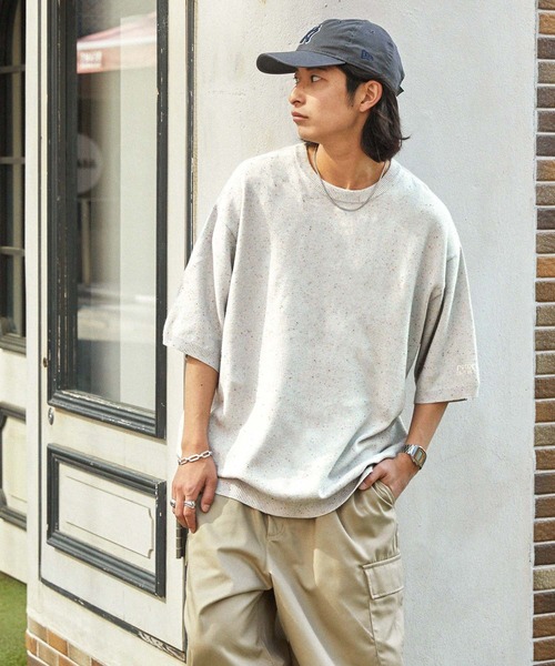 MONO-MART（モノマート）の「【retock's】カラーネップニット ビッグシルエット半袖プルオーバー（Tシャツ/カットソー・レディース・ブラック/カーキ/サックスブルー/ライトグレー/ピンク/ネイビー・M/L）」の9枚目の写真