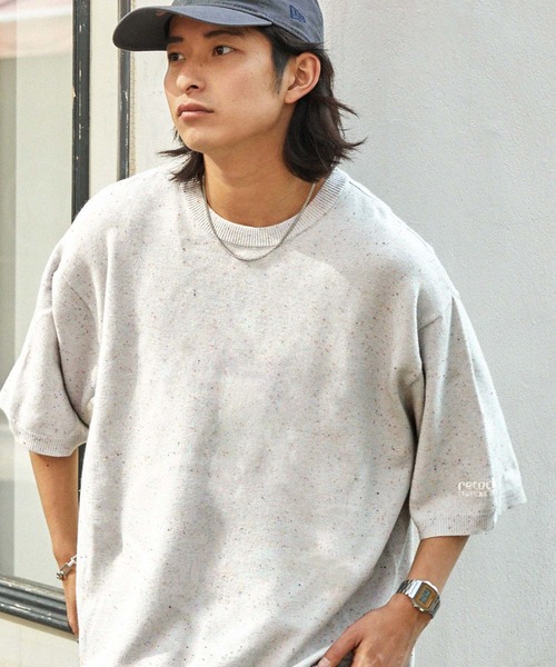 MONO-MART（モノマート）の「【retock's】カラーネップニット ビッグシルエット半袖プルオーバー（Tシャツ/カットソー・レディース・ブラック/カーキ/サックスブルー/ライトグレー/ピンク/ネイビー・M/L）」の12枚目の写真