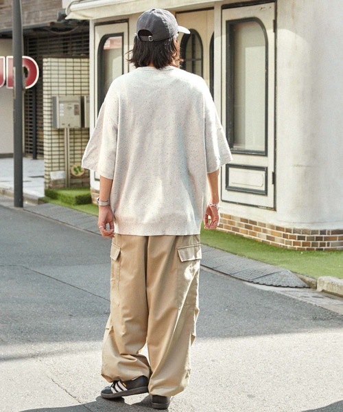 MONO-MART（モノマート）の「【retock's】カラーネップニット ビッグシルエット半袖プルオーバー（Tシャツ/カットソー・レディース・ブラック/カーキ/サックスブルー/ライトグレー/ピンク/ネイビー・M/L）」の15枚目の写真