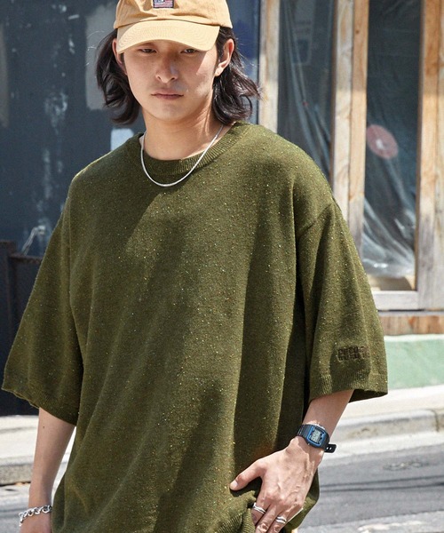 MONO-MART（モノマート）の「【retock's】カラーネップニット ビッグシルエット半袖プルオーバー（Tシャツ/カットソー・レディース・ブラック/カーキ/サックスブルー/ライトグレー/ピンク/ネイビー・M/L）」の16枚目の写真