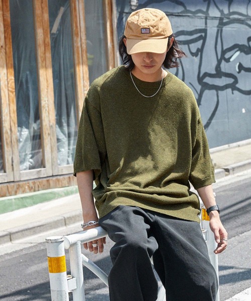 MONO-MART（モノマート）の「【retock's】カラーネップニット ビッグシルエット半袖プルオーバー（Tシャツ/カットソー・レディース・ブラック/カーキ/サックスブルー/ライトグレー/ピンク/ネイビー・M/L）」の17枚目の写真