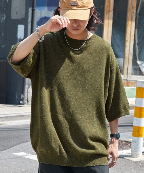 MONO-MART（モノマート）の「【retock's】カラーネップニット ビッグシルエット半袖プルオーバー（Tシャツ/カットソー・レディース・ブラック/カーキ/サックスブルー/ライトグレー/ピンク/ネイビー・M/L）」の20枚目の写真