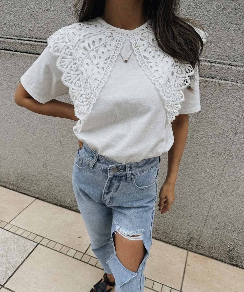 esutoreja(エストレジャ)の「2wayTシャツ(Tシャツ/カットソー・レディース・ブラック×ホワイト/ホワイト・FREE)」の8枚目の写真