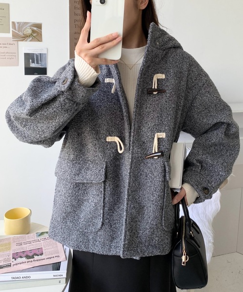 moment+（モーメントプラス）の「リングフェイクウールショートダッフルコート（ダッフルコート・レディース・ブラウン/ベージュ/チャコールグレー/アイボリー/ブラック・M）」の22枚目の写真