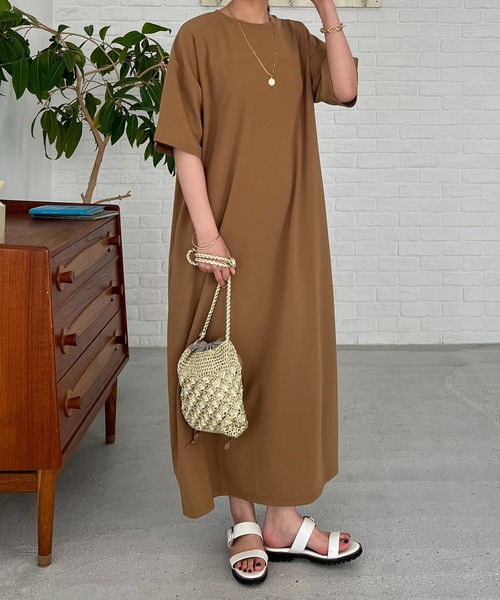 un dix cors（アンディコール）の「カットジョーゼット半袖ワンピース（ワンピース・レディース・キャメル/オレンジ/ブラック/サックスブルー・FREE/S）」の11枚目の写真