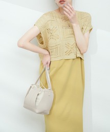 natural couture | パッチワーク透かし柄ニット+キャミワンピースSET(ワンピース)