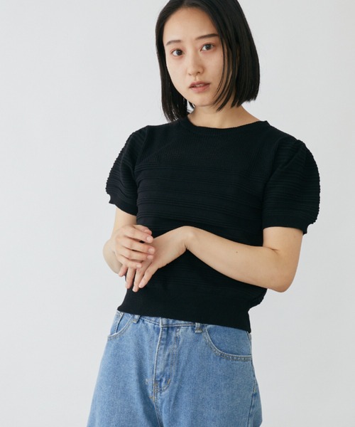 mebole（メボレ）の「パフスリーブニットトップス（ニット/セーター・レディース・ホワイト/パープル/ブラック・FREE）」の5枚目の写真