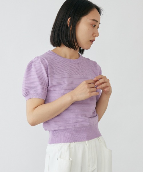mebole（メボレ）の「パフスリーブニットトップス（ニット/セーター・レディース・ホワイト/パープル/ブラック・FREE）」の13枚目の写真
