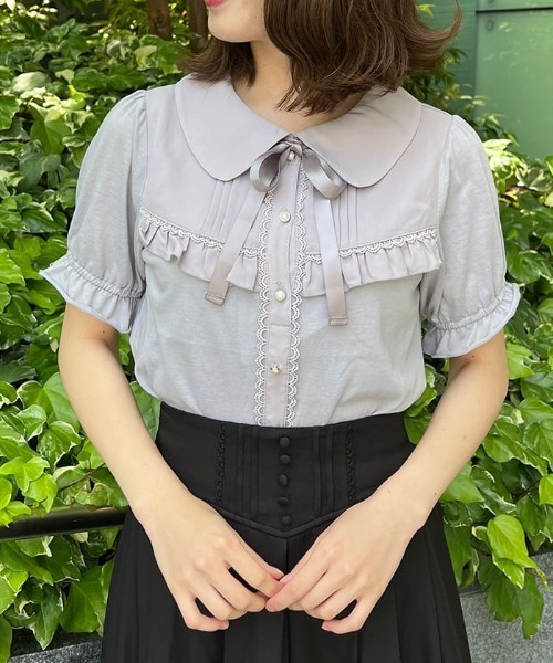 アクシーズファム ブラウス カットソー プルオーバー ボウタイ 長袖 M 紺 axes femme（アクシーズファム）の「ブラウス風カットプルオーバー（T