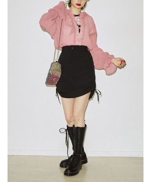 jouetie（ジュエティ）の「ニーレングスサイドギャザースカート（スカート・レディース・ブラック/カーキ/ボルドー・MEDIUM）」の12枚目の写真