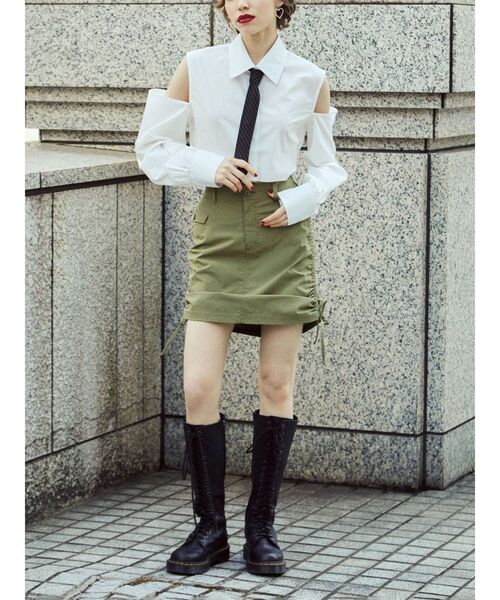 jouetie（ジュエティ）の「ニーレングスサイドギャザースカート（スカート・レディース・ブラック/カーキ/ボルドー・MEDIUM）」の13枚目の写真