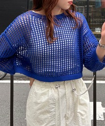 2WAYショート丈メッシュ柄ニットカーディガン