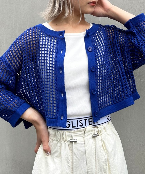 INGNI（イング）の「2WAYショート丈メッシュ柄ニットカーディガン（カーディガン/ボレロ・レディース・ブラック/オフホワイト/オレンジ/ロイヤルブルー・M）」の8枚目の写真