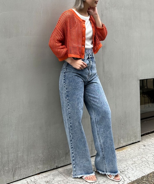 INGNI（イング）の「2WAYショート丈メッシュ柄ニットカーディガン（カーディガン/ボレロ・レディース・ブラック/オフホワイト/オレンジ/ロイヤルブルー・M）」の13枚目の写真