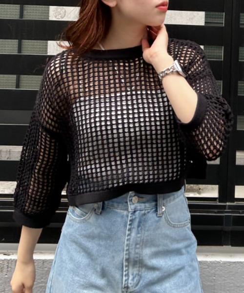 INGNI（イング）の「2WAYショート丈メッシュ柄ニットカーディガン（カーディガン/ボレロ・レディース・ブラック/オフホワイト/オレンジ/ロイヤルブルー・M）」の21枚目の写真