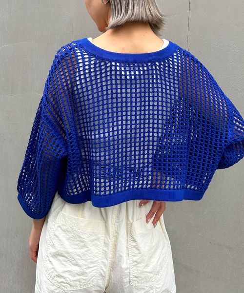 INGNI（イング）の「2WAYショート丈メッシュ柄ニットカーディガン（カーディガン/ボレロ・レディース・ブラック/オフホワイト/オレンジ/ロイヤルブルー・M）」の19枚目の写真