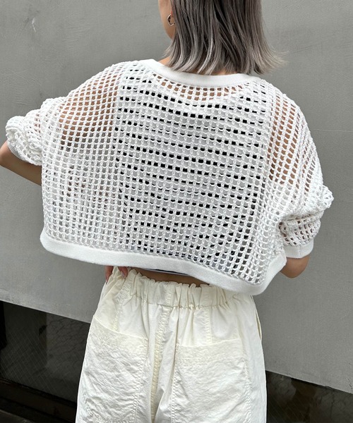 INGNI（イング）の「2WAYショート丈メッシュ柄ニットカーディガン（カーディガン/ボレロ・レディース・ブラック/オフホワイト/オレンジ/ロイヤルブルー・M）」の7枚目の写真