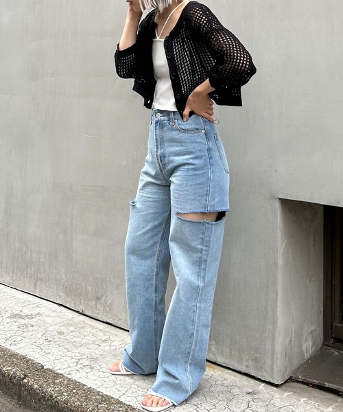 INGNI（イング）の「2WAYショート丈メッシュ柄ニットカーディガン（カーディガン/ボレロ・レディース・ブラック/オフホワイト/オレンジ/ロイヤルブルー・M）」の14枚目の写真