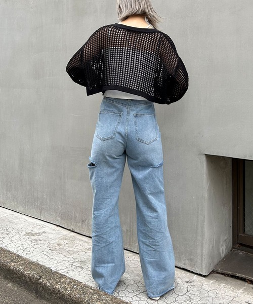 INGNI（イング）の「2WAYショート丈メッシュ柄ニットカーディガン（カーディガン/ボレロ・レディース・ブラック/オフホワイト/オレンジ/ロイヤルブルー・M）」の12枚目の写真