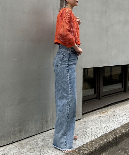 INGNI（イング）の「2WAYショート丈メッシュ柄ニットカーディガン（カーディガン/ボレロ・レディース・ブラック/オフホワイト/オレンジ/ロイヤルブルー・M）」の9枚目の写真