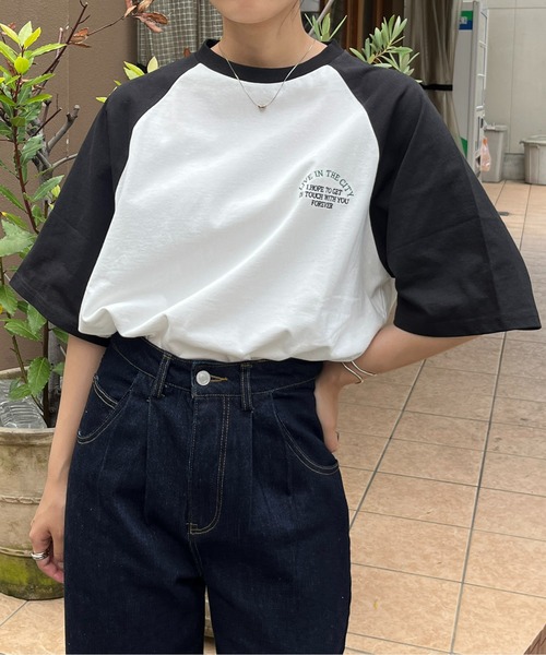 CPCM(シーピーシーエム)の「胸1ポイント刺繍ラグランT(Tシャツ/カットソー・メンズ・ブラック/レッド/グリーン・MEDIUM/LARGE)」の3枚目の写真