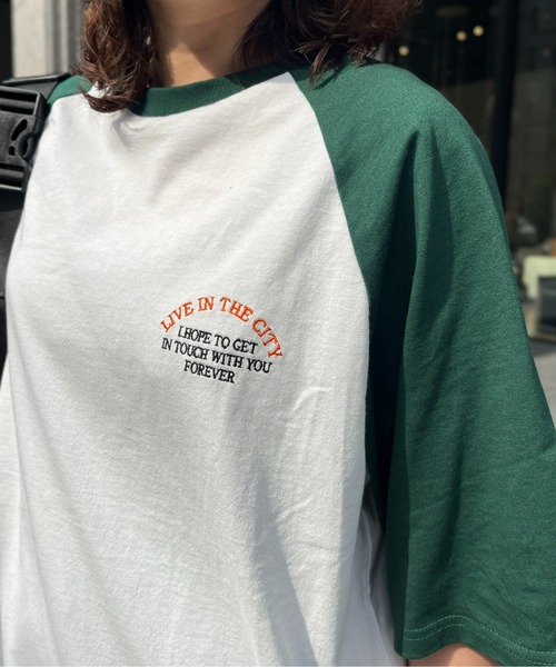 CPCM(シーピーシーエム)の「胸1ポイント刺繍ラグランT(Tシャツ/カットソー・メンズ・ブラック/レッド/グリーン・MEDIUM/LARGE)」の13枚目の写真