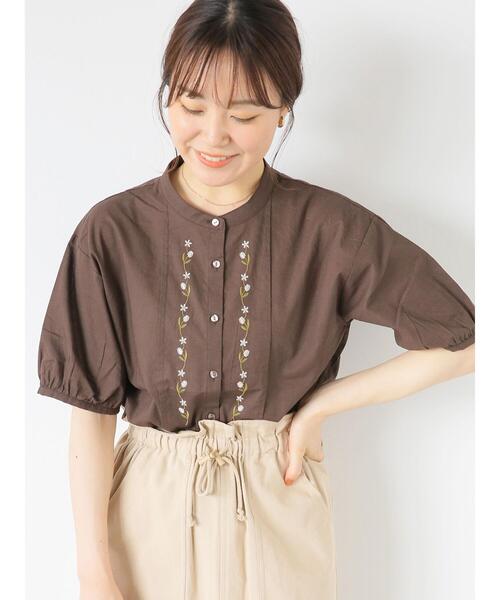 ehka sopo（エヘカソポ）の「◎バンドカラー刺繍ブラウス（シャツ/ブラウス・レディース・グリーン/ブラウン/オフホワイト/キナリ・F）」の3枚目の写真