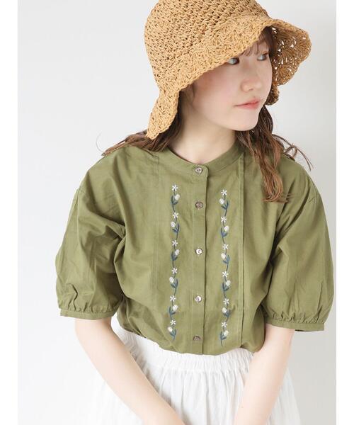 ehka sopo（エヘカソポ）の「◎バンドカラー刺繍ブラウス（シャツ/ブラウス・レディース・グリーン/ブラウン/オフホワイト/キナリ・F）」の4枚目の写真