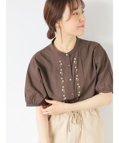 ehka sopo（エヘカソポ）の「◎バンドカラー刺繍ブラウス（シャツ/ブラウス・レディース・グリーン/ブラウン/オフホワイト/キナリ・F）」の6枚目の写真