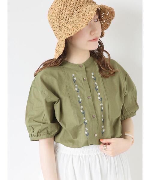 ehka sopo（エヘカソポ）の「◎バンドカラー刺繍ブラウス（シャツ/ブラウス・レディース・グリーン/ブラウン/オフホワイト/キナリ・F）」の8枚目の写真