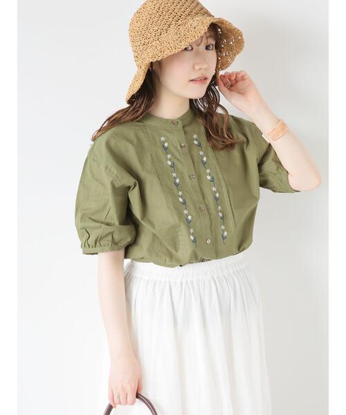 ehka sopo（エヘカソポ）の「◎バンドカラー刺繍ブラウス（シャツ/ブラウス・レディース・グリーン/ブラウン/オフホワイト/キナリ・F）」の9枚目の写真