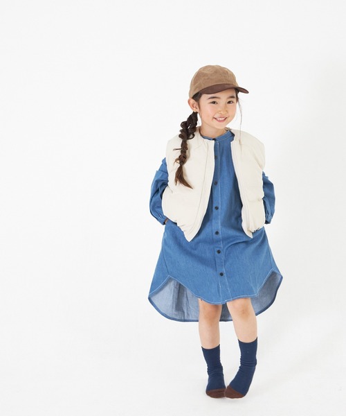 MAKE YOUR DAY(メイクユアデイ)の「シャツワンピース■80~140cm(シャツワンピース・キッズ・ブルー/ベージュ/ワインレッド・100/110/90/120/140/80/130)」の4枚目の写真