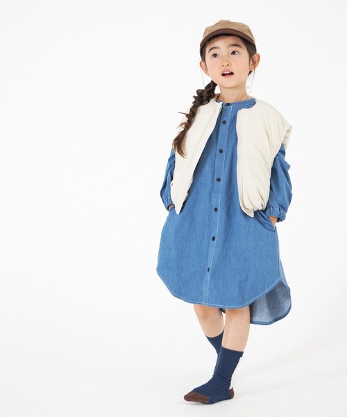 MAKE YOUR DAY(メイクユアデイ)の「シャツワンピース■80~140cm(シャツワンピース・キッズ・ブルー/ベージュ/ワインレッド・100/110/90/120/140/80/130)」の7枚目の写真
