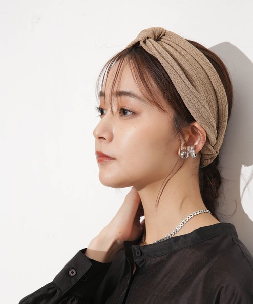 NANO universe(ナノユニバース)の「ジャガードクロスターバン(ヘアバンド・レディース・ブラック/ベージュ/パープル・FREE)」の1枚目の写真