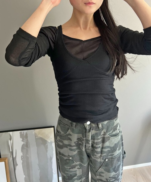 Jewelobe(ジュエローブ)の「セミシアータンクトップ&ロングスリーブトップスセットアップ(Tシャツ/カットソー・レディース・ホワイト/ブラック/カーキ・FREE)」の5枚目の写真