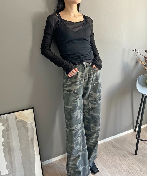 Jewelobe(ジュエローブ)の「セミシアータンクトップ&ロングスリーブトップスセットアップ(Tシャツ/カットソー・レディース・ホワイト/ブラック/カーキ・FREE)」の8枚目の写真