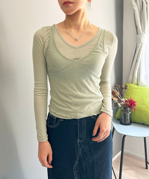Jewelobe(ジュエローブ)の「セミシアータンクトップ&ロングスリーブトップスセットアップ(Tシャツ/カットソー・レディース・ホワイト/ブラック/カーキ・FREE)」の20枚目の写真