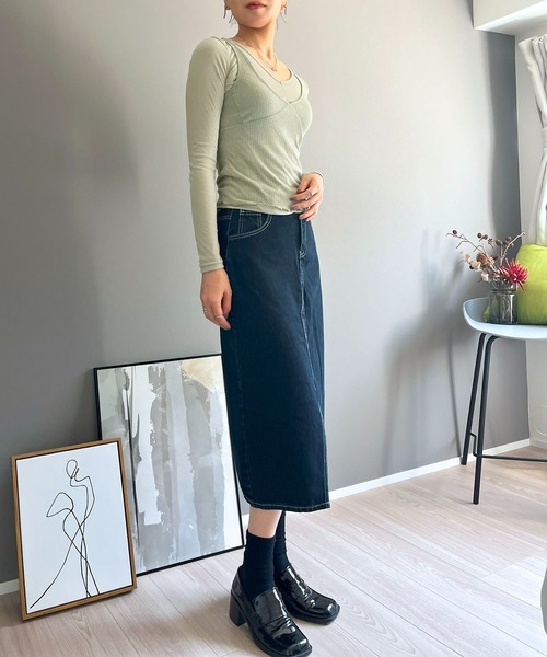 Jewelobe(ジュエローブ)の「セミシアータンクトップ&ロングスリーブトップスセットアップ(Tシャツ/カットソー・レディース・ホワイト/ブラック/カーキ・FREE)」の11枚目の写真