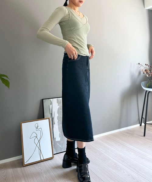 Jewelobe(ジュエローブ)の「セミシアータンクトップ&ロングスリーブトップスセットアップ(Tシャツ/カットソー・レディース・ホワイト/ブラック/カーキ・FREE)」の12枚目の写真