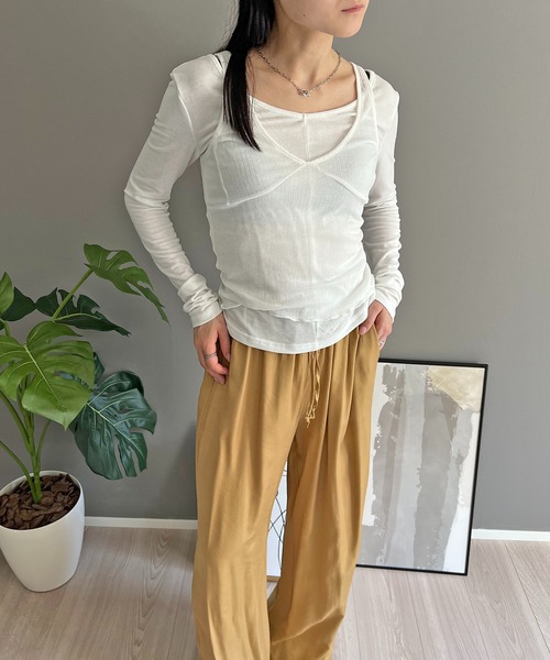 Jewelobe(ジュエローブ)の「セミシアータンクトップ&ロングスリーブトップスセットアップ(Tシャツ/カットソー・レディース・ホワイト/ブラック/カーキ・FREE)」の14枚目の写真