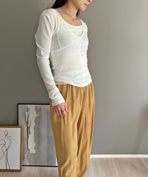 Jewelobe(ジュエローブ)の「セミシアータンクトップ&ロングスリーブトップスセットアップ(Tシャツ/カットソー・レディース・ホワイト/ブラック/カーキ・FREE)」の16枚目の写真