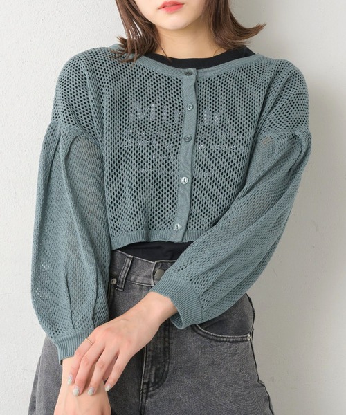 RETRO GIRL(レトロガール)の「2WAY袖ボリュームメッシュカーデ(ニット/セーター・レディース・ブラック/オフホワイト/オレンジ/ブルー・FREE)」の3枚目の写真