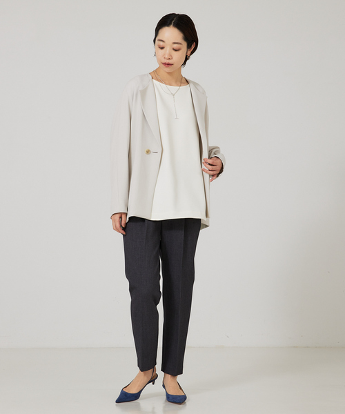 qualite(カリテ)の「【セットアップ対応】ダブルクロスフォルムジャケット(ノーカラージャケット・レディース・ブラック/グレイッシュベージュ・36/38)」の15枚目の写真