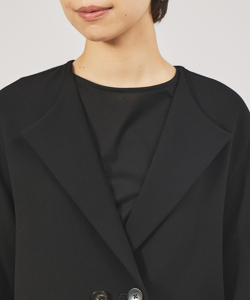 qualite(カリテ)の「【セットアップ対応】ダブルクロスフォルムジャケット(ノーカラージャケット・レディース・ブラック/グレイッシュベージュ・36/38)」の18枚目の写真