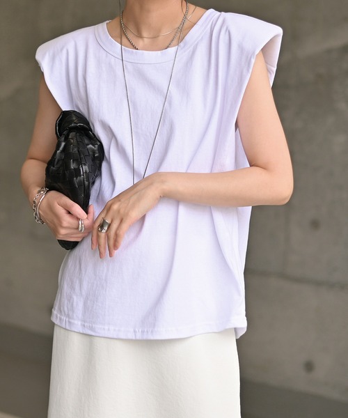 Marient(マリエント)の「ショルダーパッドTEE/Tシャツ(Tシャツ/カットソー・レディース・ブルー/ホワイト/グリーン・FREE)」の2枚目の写真